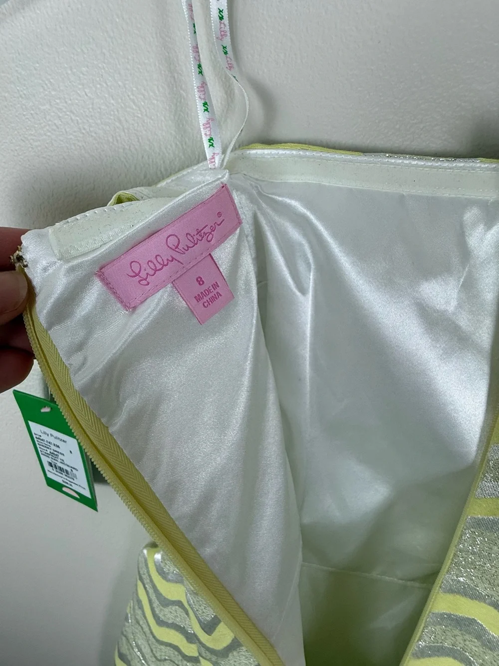 LILLY PULITZER Strapless Yellow and Silver Sherry Dress NWT - Picture 11 of 14